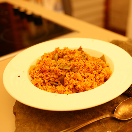 Taze Fasulyeli Bulgur Pilavı