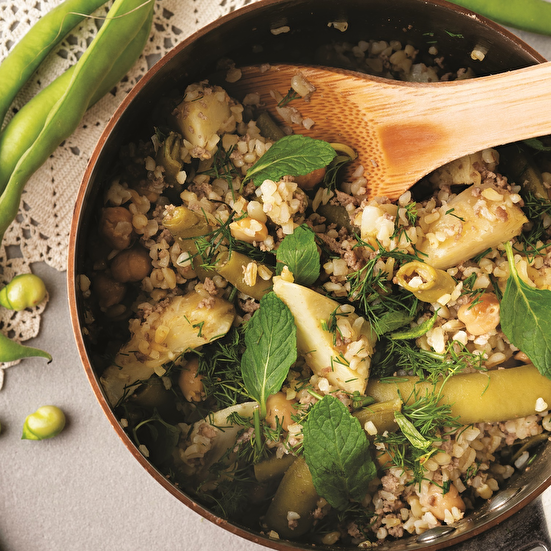 Enginar ve Taze Baklalı Bulgur Pilavı