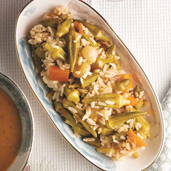 Zeytinyağlı Bamyalı Pirinç Pilavı