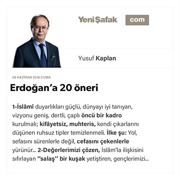 Erdoğan’a 20 öneri