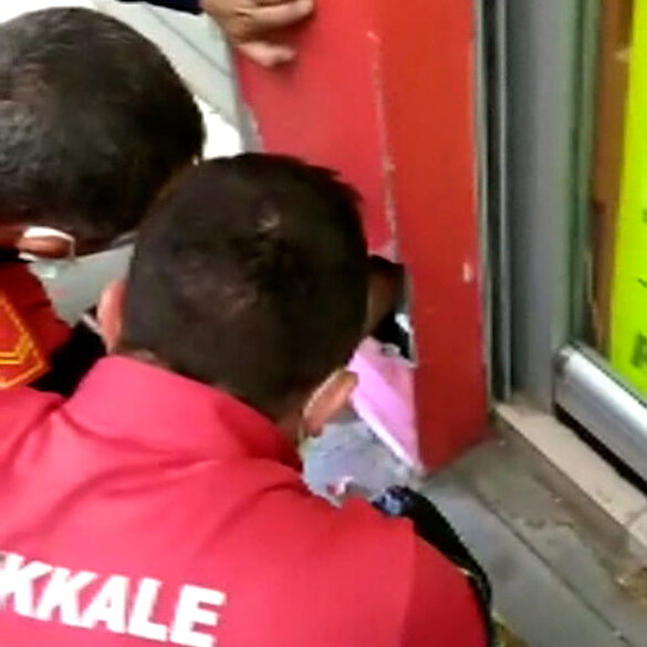 Reklam tabelasında mahsur kalan yavru kediyi itfaiye kurtardı