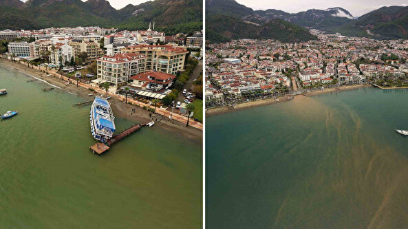 Marmaris’te sağanak ve fırtına sonrası değişen denizin rengi şaşkına çevirdi