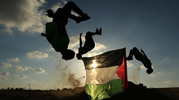Parkour athletes perform stunts during demonstrations in Gaza