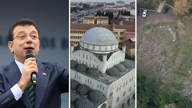 İmamoğlu, depremde minaresi yıkılan camiyi seçim sonrası inşa edeceklerini söylemişti.