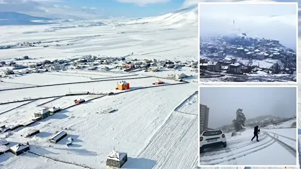 Kars'ta iki gündür aralıklarla etkili olan yağış sonrası karla kaplanan yerleşim yerleri dronla görüntülendi. Digor ilçesine bağlı köyler ile Dağpınar beldesinde kar kalınlığı 20 santimetreye ulaştı.