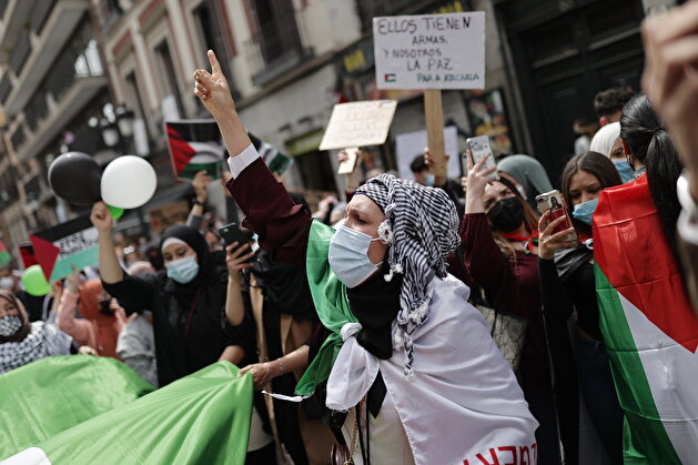 Madrid protests Israeli horrors on Al-Aqsa, Gaza Strip