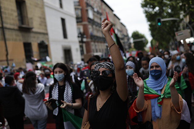 Madrid protests Israeli horrors on Al-Aqsa, Gaza Strip