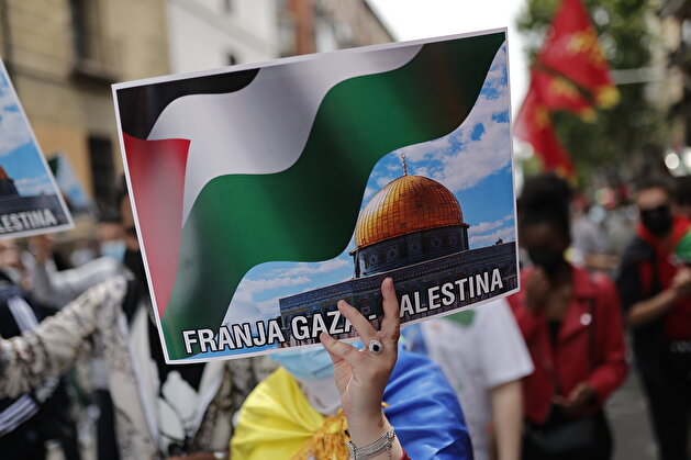 Madrid protests Israeli horrors on Al-Aqsa, Gaza Strip