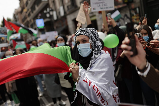 Madrid protests Israeli horrors on Al-Aqsa, Gaza Strip