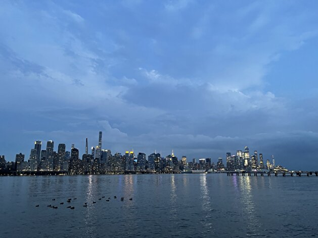 Dark clouds appear over New York following Tropical Storm Elsa
