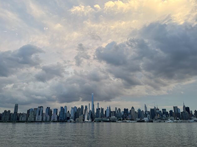 Dark clouds appear over New York following Tropical Storm Elsa