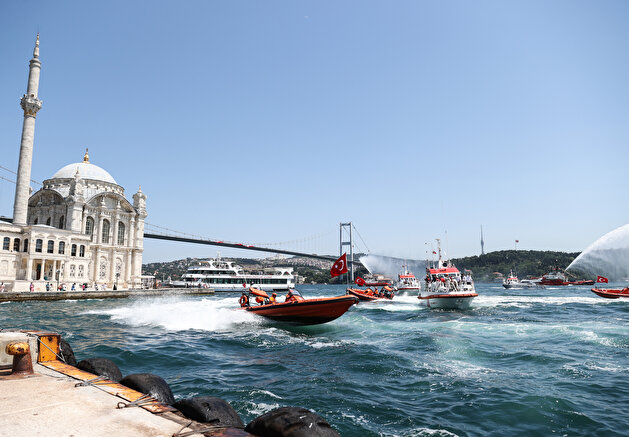 Boats put on show marking July 15 Democracy and National Unity Day in Istanbul