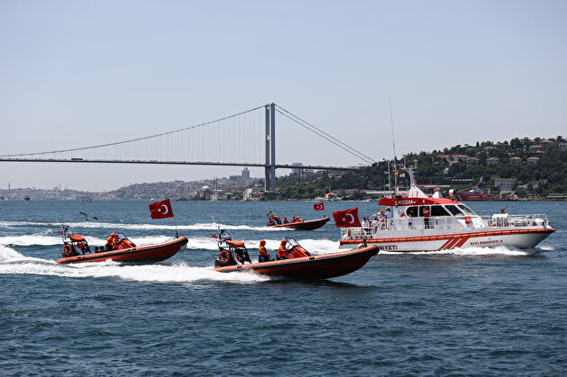 Boats put on show marking July 15 Democracy and National Unity Day in Istanbul