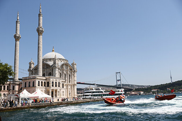Boats put on show marking July 15 Democracy and National Unity Day in Istanbul