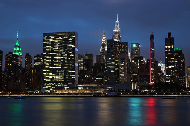 Turkish House glitters in darkness on New York City skyline
