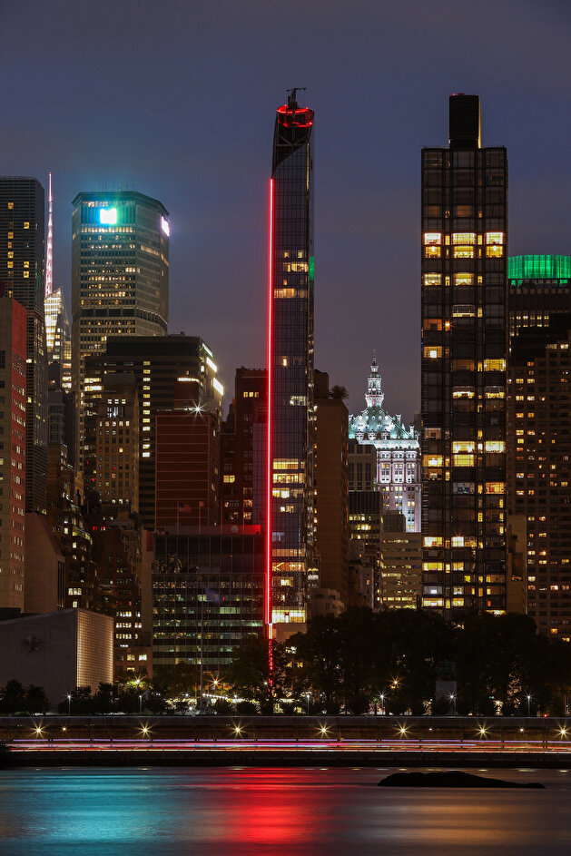 Turkish House glitters in darkness on New York City skyline