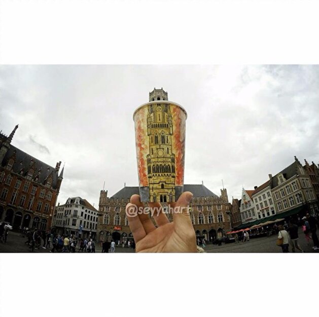 Wanderer draws his travels on coffee cups