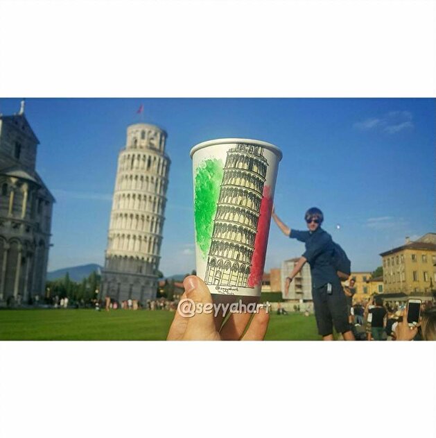 Wanderer draws his travels on coffee cups