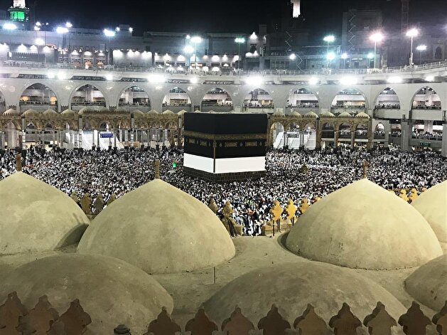 Muslim Hajj pilgrims at Masjid al-Haram in Mecca