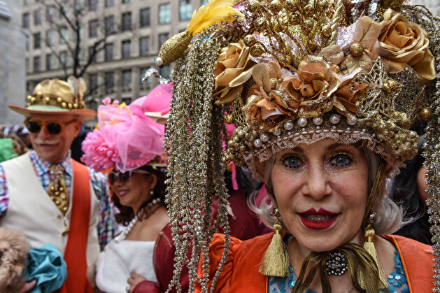 People wear the bonnets during the annual Easter Parade and Bonnet Festival on Fifth Avenue in New York City