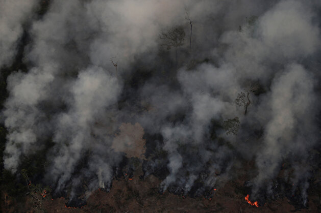 Smoke billows during a fire in an area of the Amazon rainforest near Porto Velho, Rondonia
