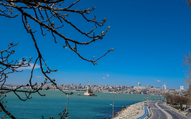 Beautiful views from Maiden's Tower and empty coast in Istanbul, Turkey