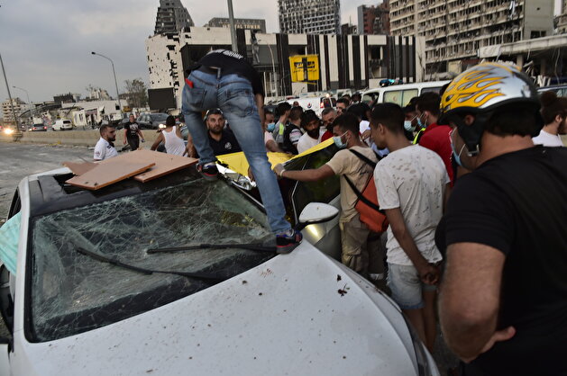 Wounded seek help after massive explosions in Beirut, Lebanon