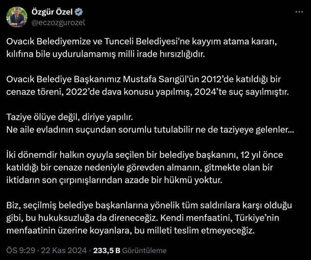 CHP'nin DEM sevdası!  Özgür Özel terörist cenazesine giden CHP'li başkanı savundu!