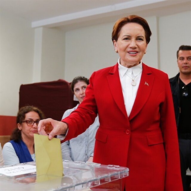 Female presidential candidate Akşener votes in Turkey elections