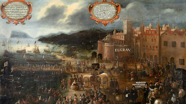 İspanyol Ressam Pere Oromig’in, Moriskoların Valensiya Limanı’ndan çıkışlarını tasvir ettiği resmi. Resimde yer alan detaylar arasında Morisko bir babanın Hristiyan bir aileye bırakmak zorunda olduğu çocuğuyla vedalaşması da yer alıyor.