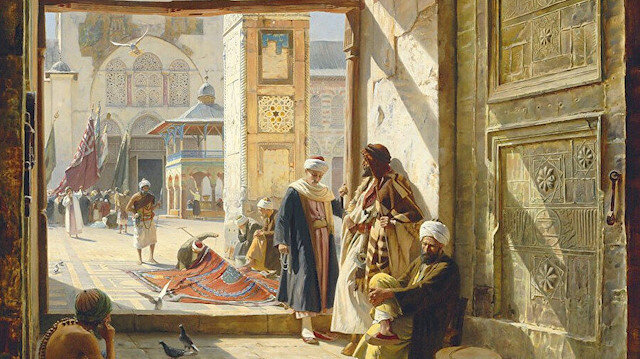 Gustav Bauernfeind'ın 'Emevî Camii'nin Kapısında' eseri Ortadoğu temalı resimlerin en başarılı örneklerinden biridir. 