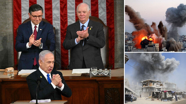İsrail Başbakanı Netanyahu ABD Kongresi'nde konuştuğu sıralarda, Gazze Şeridi'ndeki çeşitli bölgelere İsrail ordusuna bağlı savaş uçakları ve topçuları tarafından bombardımanlar gerçekleştirildi.