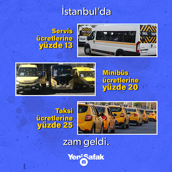İstanbul'da servis, minibüs ve taksi ücretlerine zam