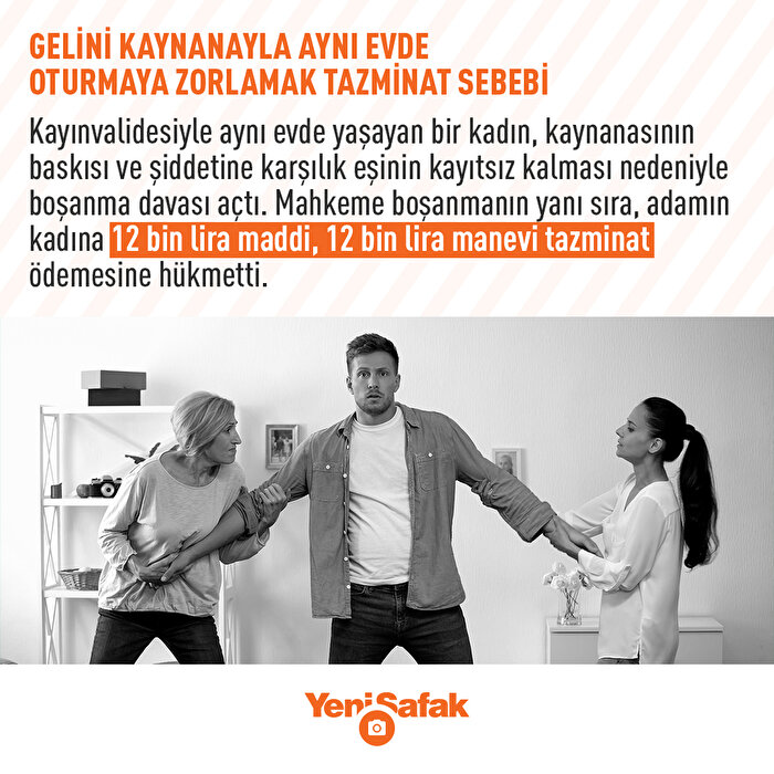 Eşini annesiyle oturmaya zorlayan adam tazminat ödeyecek