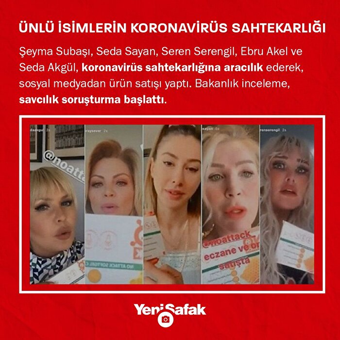 Ünlüler koronavirüs dolandırıcılığına aracılık etti: Şeyma Subaşı, Seda Sayan, Seren Serengil, Ebru Akel, Seda Akgül'e soruşturma açıldı