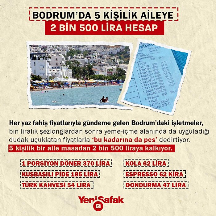 Bodrum'da 5 kişilik aileye 2500 lira hesap geldi