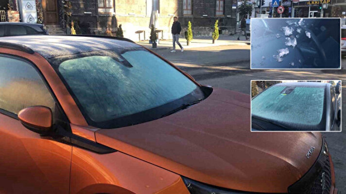<p>Hava sıcaklığının eksi 4 dereceye düştüğü kentte araçların camları buz tuttu.</p>