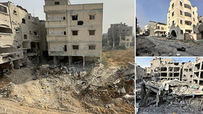 <p>İsrail ordusunun Gazze'nin kuzeyindeki Cibaliye mülteci kampında yer alan Kasasib bölgesine düzenlediği baskınının ardından bölgede oluşan yıkım görüntülendi.</p>