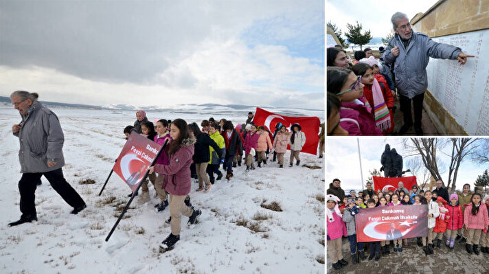 <p>Sarıkamış Fevzi Çakmak İlkokul öğrencileri ve öğretmenleriyle Atatürk Üniversitesi Tarih Bölümü emekli tarih hocası Dr. Öğretim Üyesi Gürsoy Solmaz koordinesinde Sarıkamış Allahuekber Şehitlik Anıtı ve Yukarı Sarıkamış Şehitliğini ziyaret etti.&nbsp;</p>