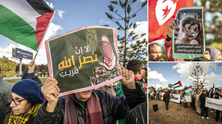 <p>Tunus merkezli Filistin İçin Ortak Eylem İnisiyatifi'nin çağrısı üzerine göstericiler, başkent Tunus'un Buheyra semtinde bulunan ABD Büyükelçiliği önünde bir araya geldi.</p>