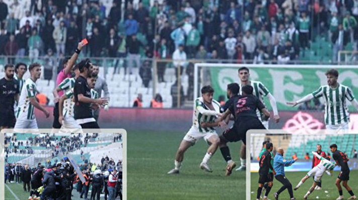 <p>Bursaspor-Diyarbekirspor maçında ortalık karıştı. Kırmızı kartlar havada uçuştu</p>