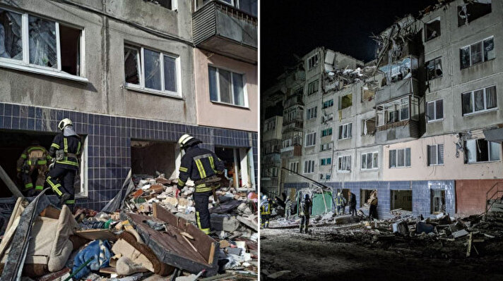 <p>Ukrayna Acil Durumlar Servisi’nden yapılan açıklamada, Donetsk bölgesindeki Sloviansk kentinde 5 katlı bir apartmanın, Rusya’nın bombardımanında vurulduğu ifade edildi.</p><p><br></p>