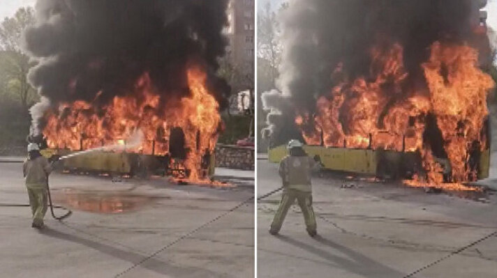 <p>Uğur Mumcu Mahallesi'ndeki İETT Peron Amirliği'nde park halinde bulunan İETT otobüsünde henüz bilinmeyen nedenle yangın çıktı.&nbsp;</p>