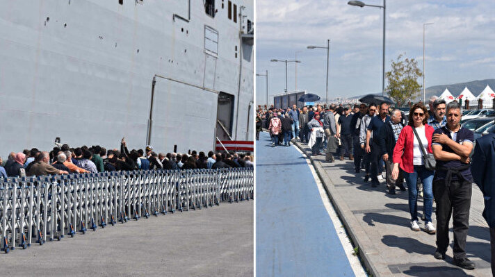 <p>İzmir ve çevre illerden gelen vatandaşlar, TCG Anadolu’yu görebilmek için uzun kuyruklar oluşturdu.</p>