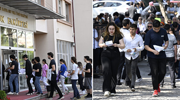 <p>Hacı Bayram Veli Üniversitesi Hukuk Fakültesi'nde YKS'nin ilk oturumu Temel Yeterlilik Testi (TYT) için sınava girecek öğrenciler binaya giriş yaptı.</p>