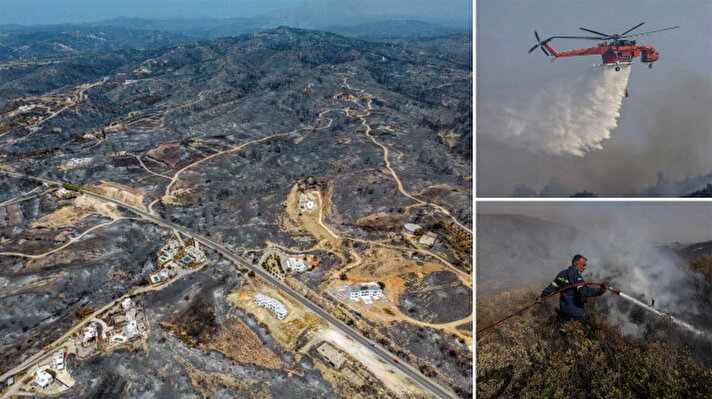<p>Yangınlarda 50 bin hektar ormanlık alanın küle döndüğünü tahmin ediyor.</p>