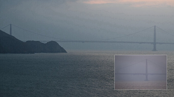 <p>Gün doğumu sırasında San Francisco kentinin simgesi olan Golden Gate Köprüsü'nde puslu hava etkili oldu.</p>