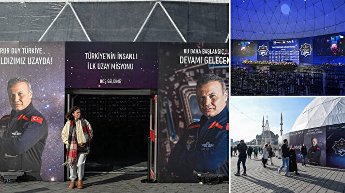 <p>Sanayi ve Teknoloji Bakanlığı tarafından İstanbul'daki Taksim Meydanı'na, 'dome çadır' adı verilen dev kubbeli alanlardan planetaryumlar oluşturdu.&nbsp;</p>