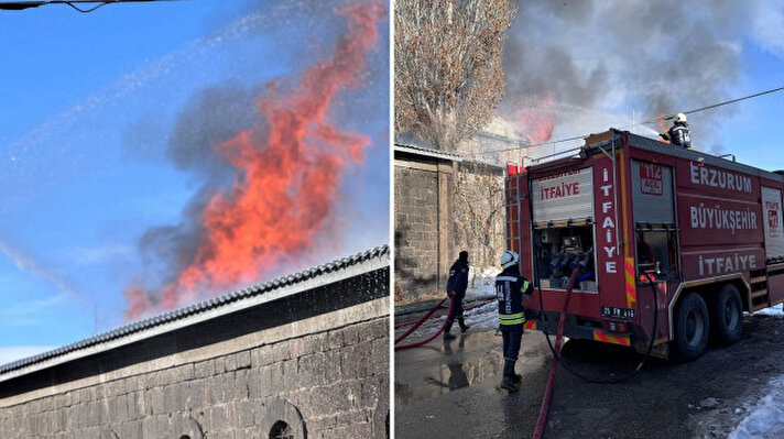 <p>İtfaiye ekipleri, Erzurum Taş Ambarlar'da çıkan yangına müdahale ediyor.</p>