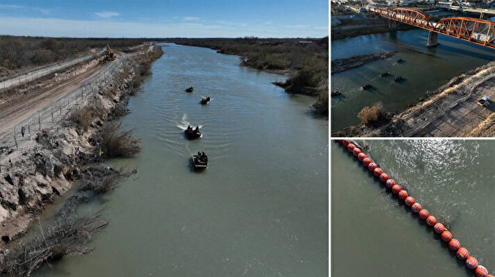 <p>Düzensiz göçmenler, iki ülke arasında sınırı oluşturan Rio Grande Nehri üzerinden gelerek Teksas'ın Eagle Pass kenti yakınındaki sınıra sıfır noktasında çekilen dikenli tellere rağmen sınırı geçmeye çalışıyor.&nbsp;</p>